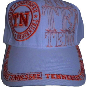 Tennessee TN Ball Cap, Solid White, Orange Embroidery, Strapback, Trucker Hat